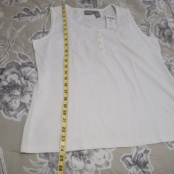 Chico's Off White Cotton Tank w/Embroidery & Button Detail Medium NWT - Picture 8 of 8